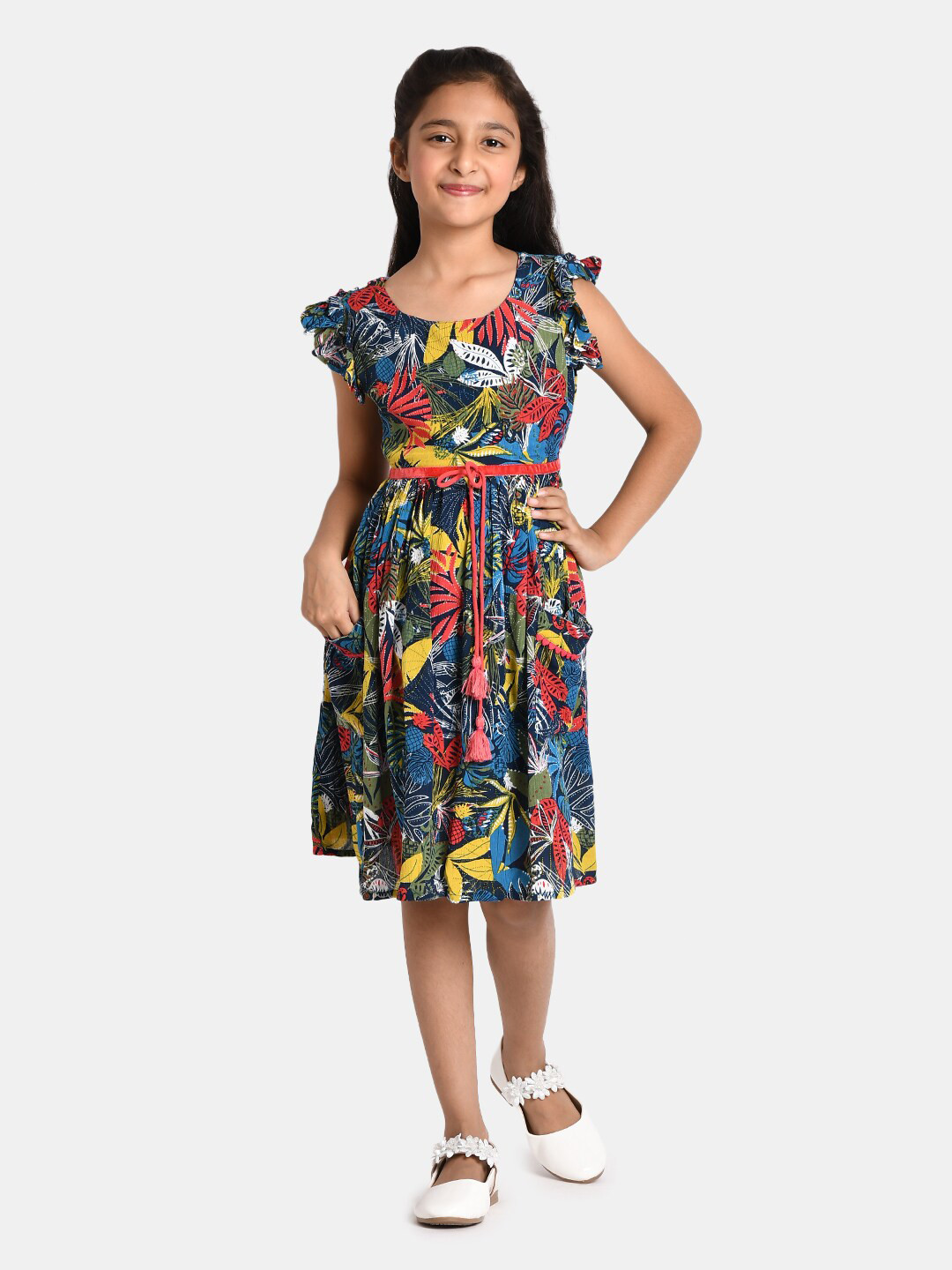 

Bella Moda Blue & dark gunmetal Floral Ethnic Dress