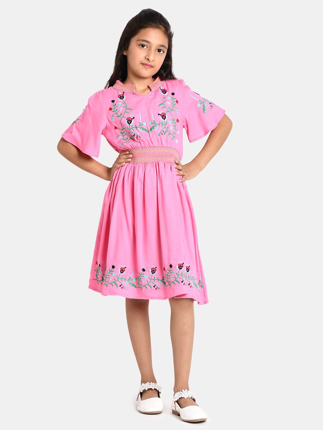

Bella Moda Pink & light hot pink Floral Ethnic Dress