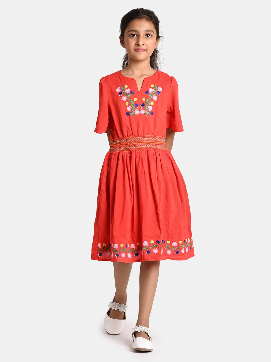 

Bella Moda Kids Girls Red Floral Embroidered Fit & Flare Dress