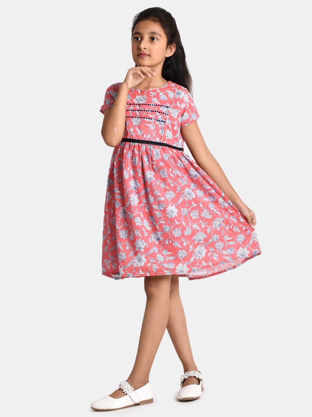 

Bella Moda Red Floral Printed Fit and Flare Dress