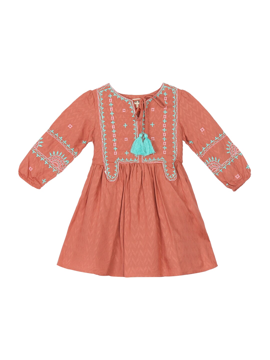 

Bella Moda Orange & carnelian Ethnic Motifs Tie-Up Neck Ethnic A-Line Dress