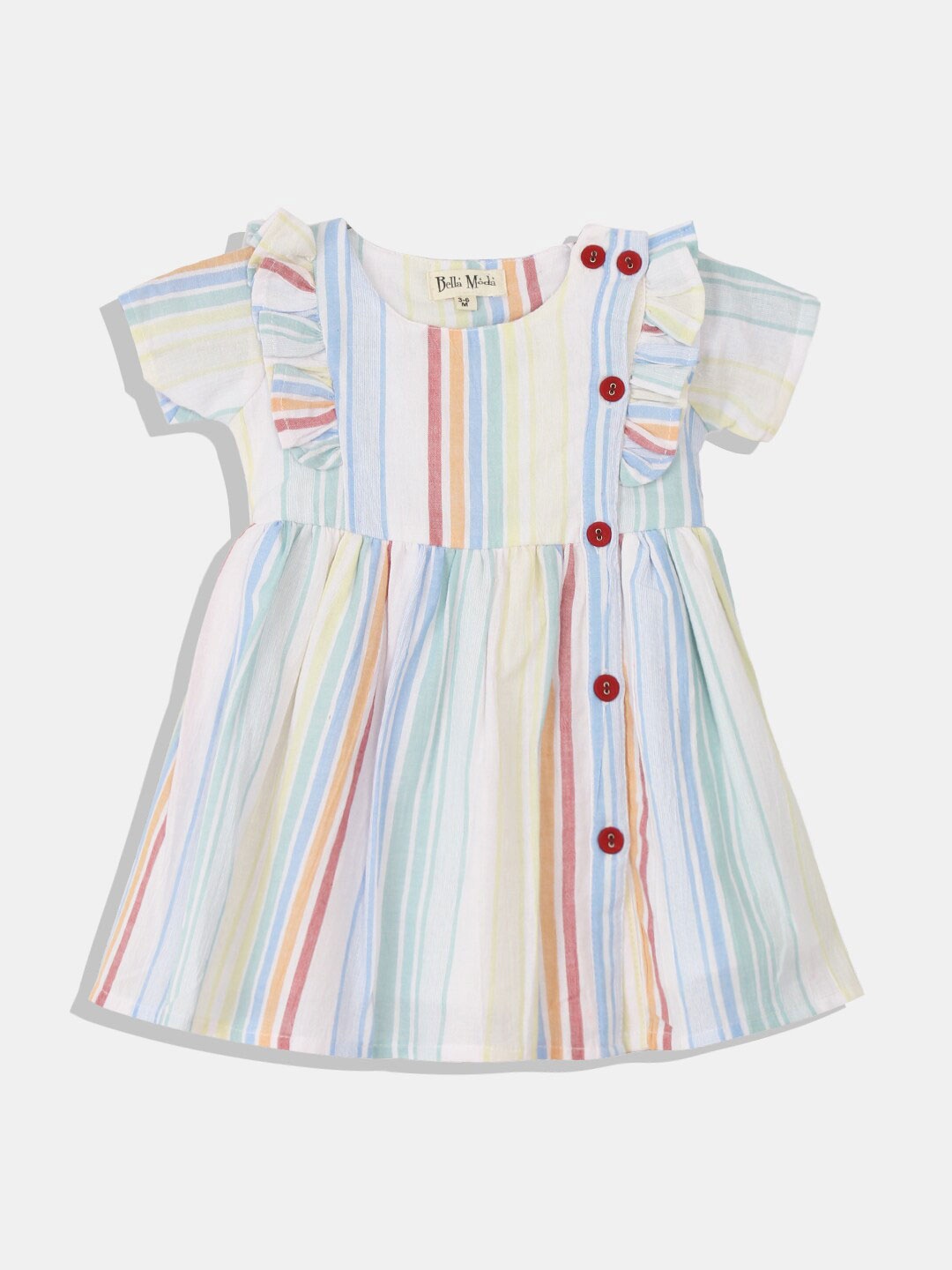 

Bella Moda Multicoloured & pastel parchment Striped Ethnic A-Line Dress, Multi
