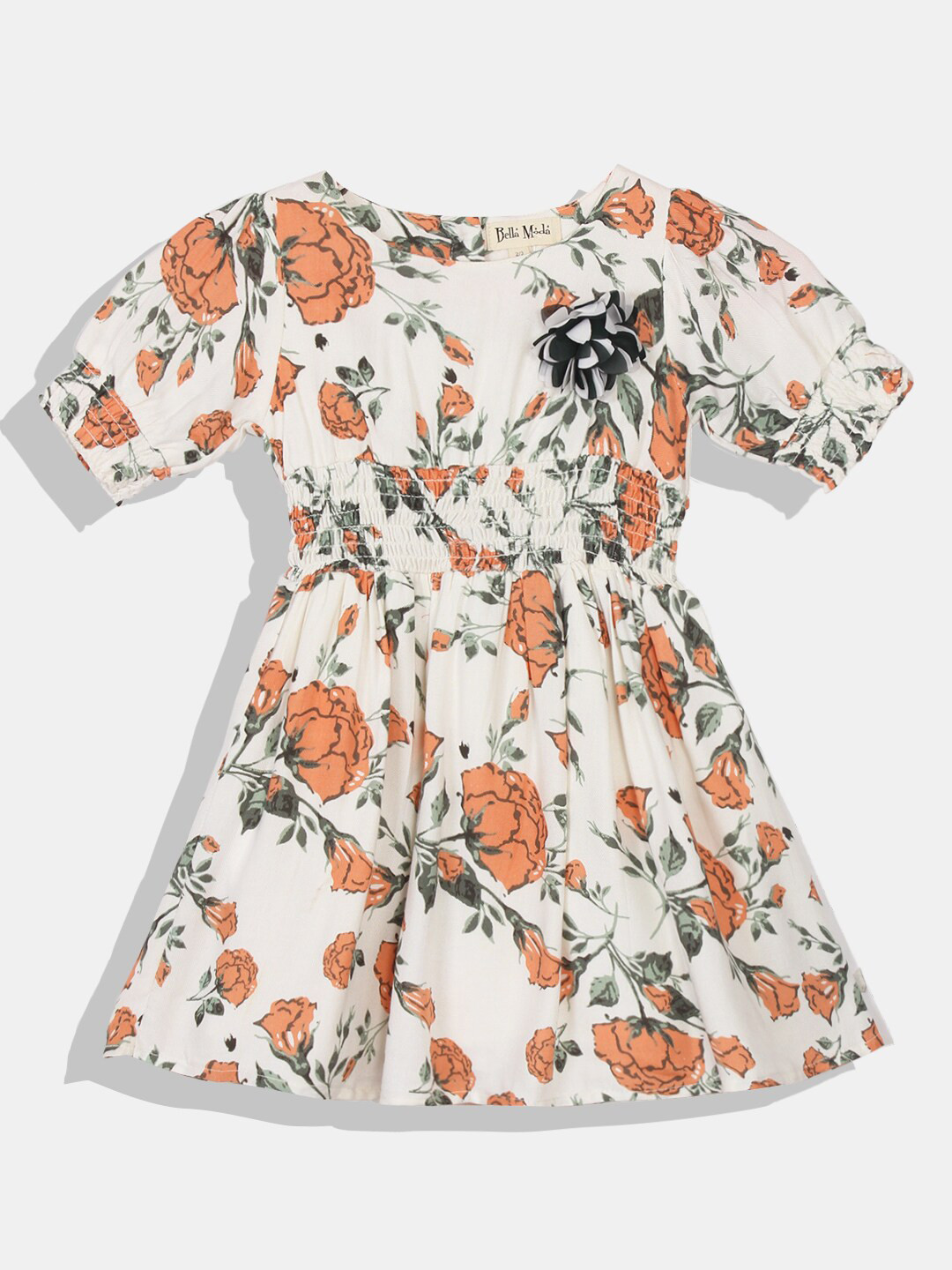 

Bella Moda White & almost mauve Floral Ethnic Dress