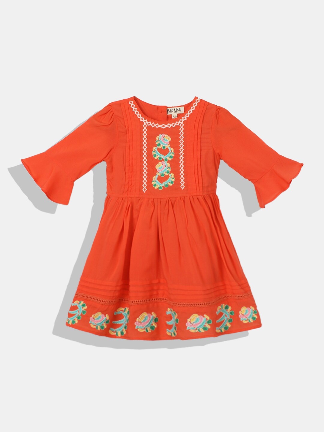 

Bella Moda Orange Floral Ethnic Dress