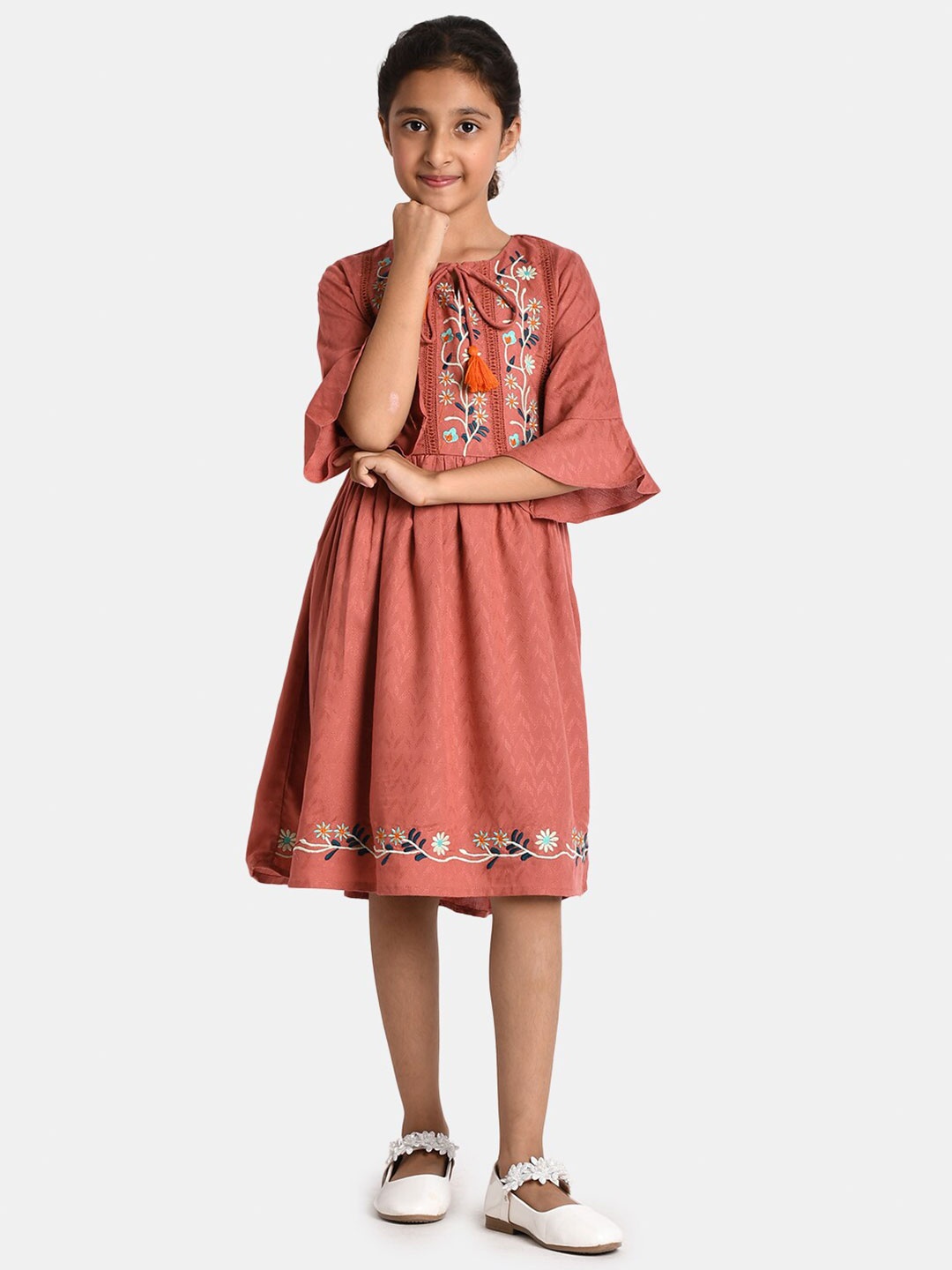 

Bella Moda Orange & crabapple Floral Ethnic A-Line Dress