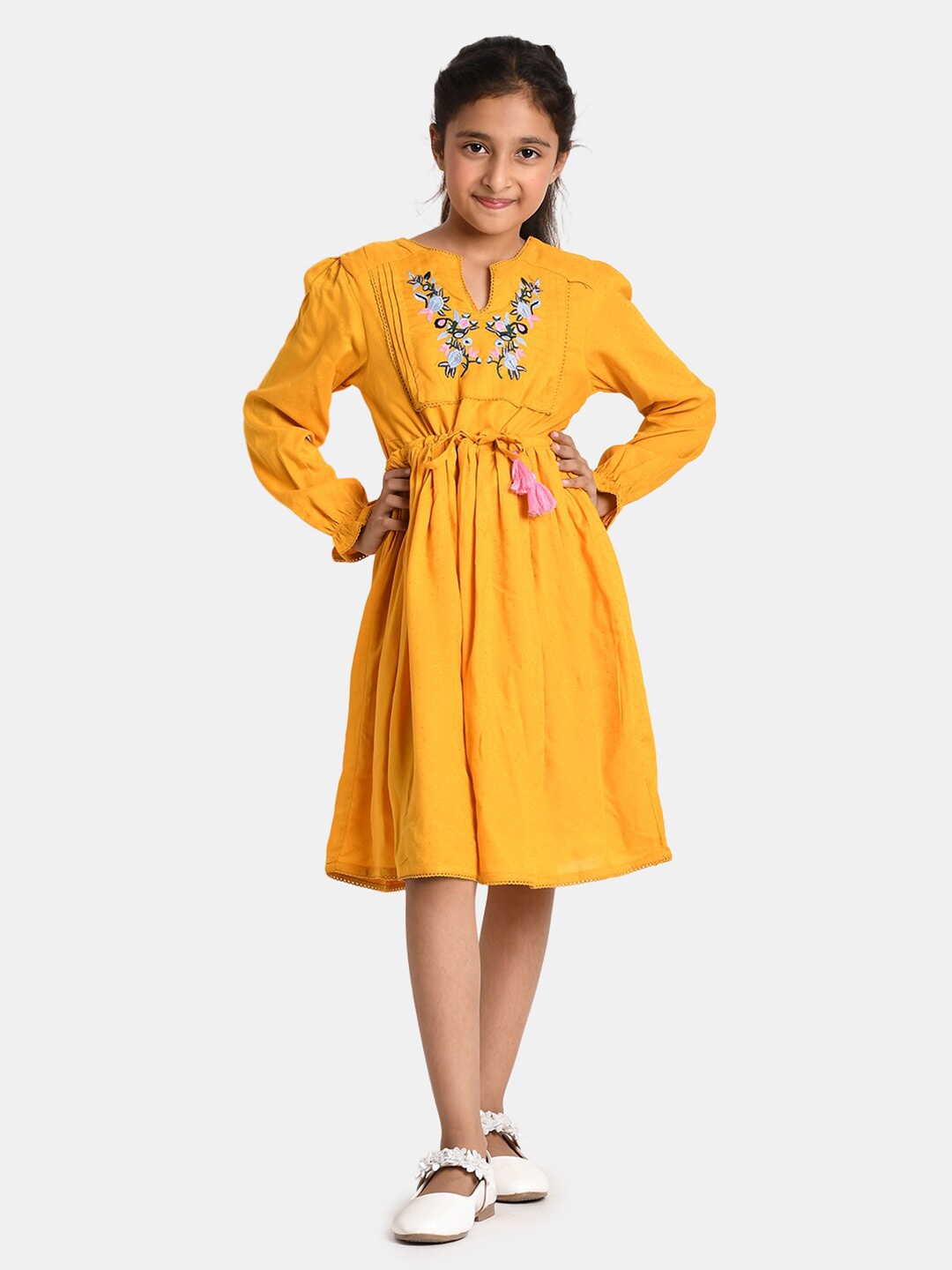 

Bella Moda Mustard Yellow Floral Ethnic Dress