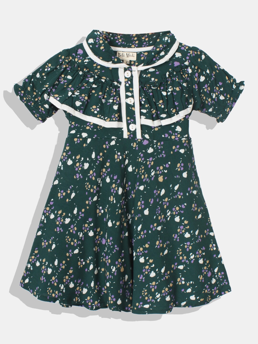 

Bella Moda Girls Green Floral Printed FIT & Flare Dress