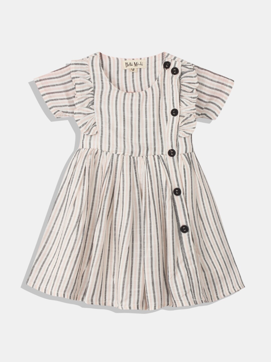 

Bella Moda White & white sand Striped Ethnic Dress