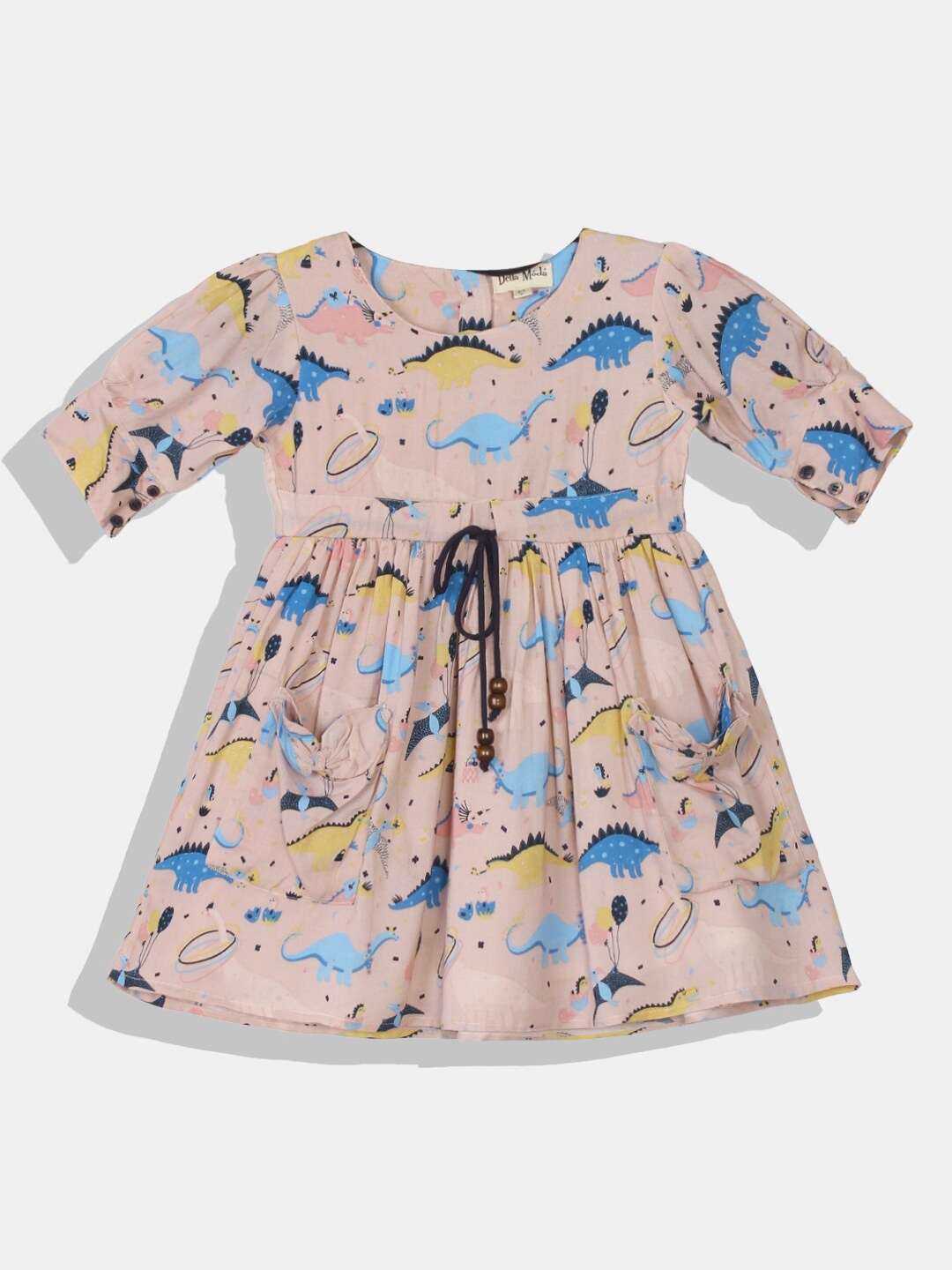 

Bella Moda Round Neck Fit & Flair Casual Wear Floral Print Half Sleeve Girls Dress - Khaki