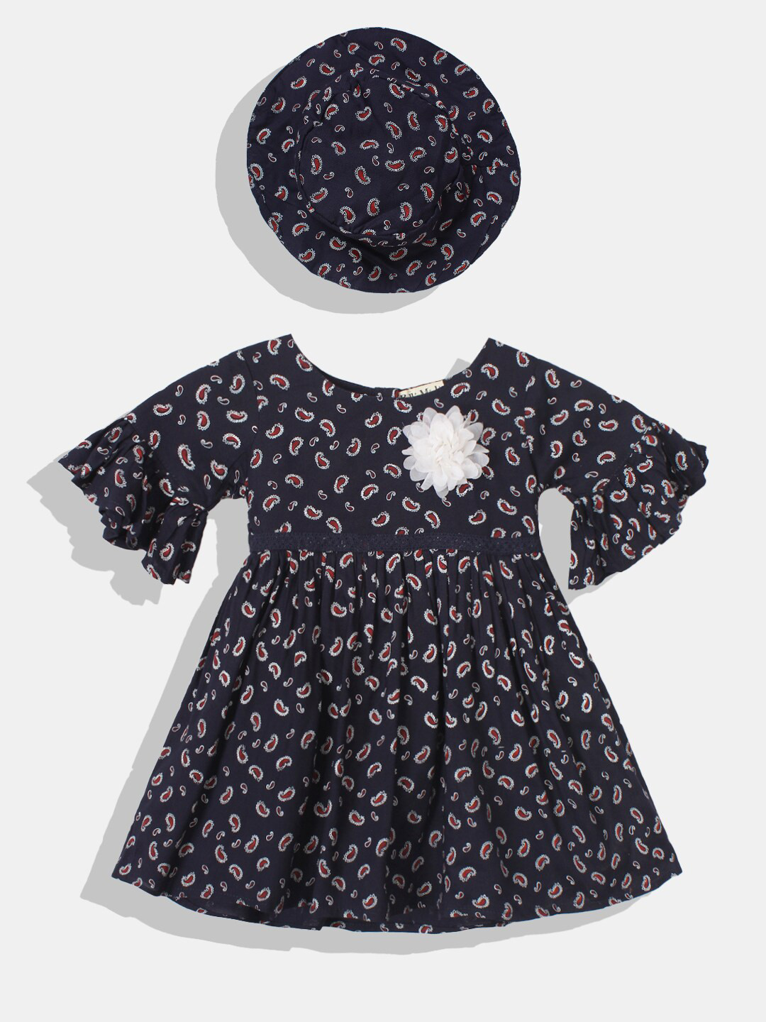 

Bella Moda Black Floral Printed Fit and Flare Dress Dress Comes With Hat