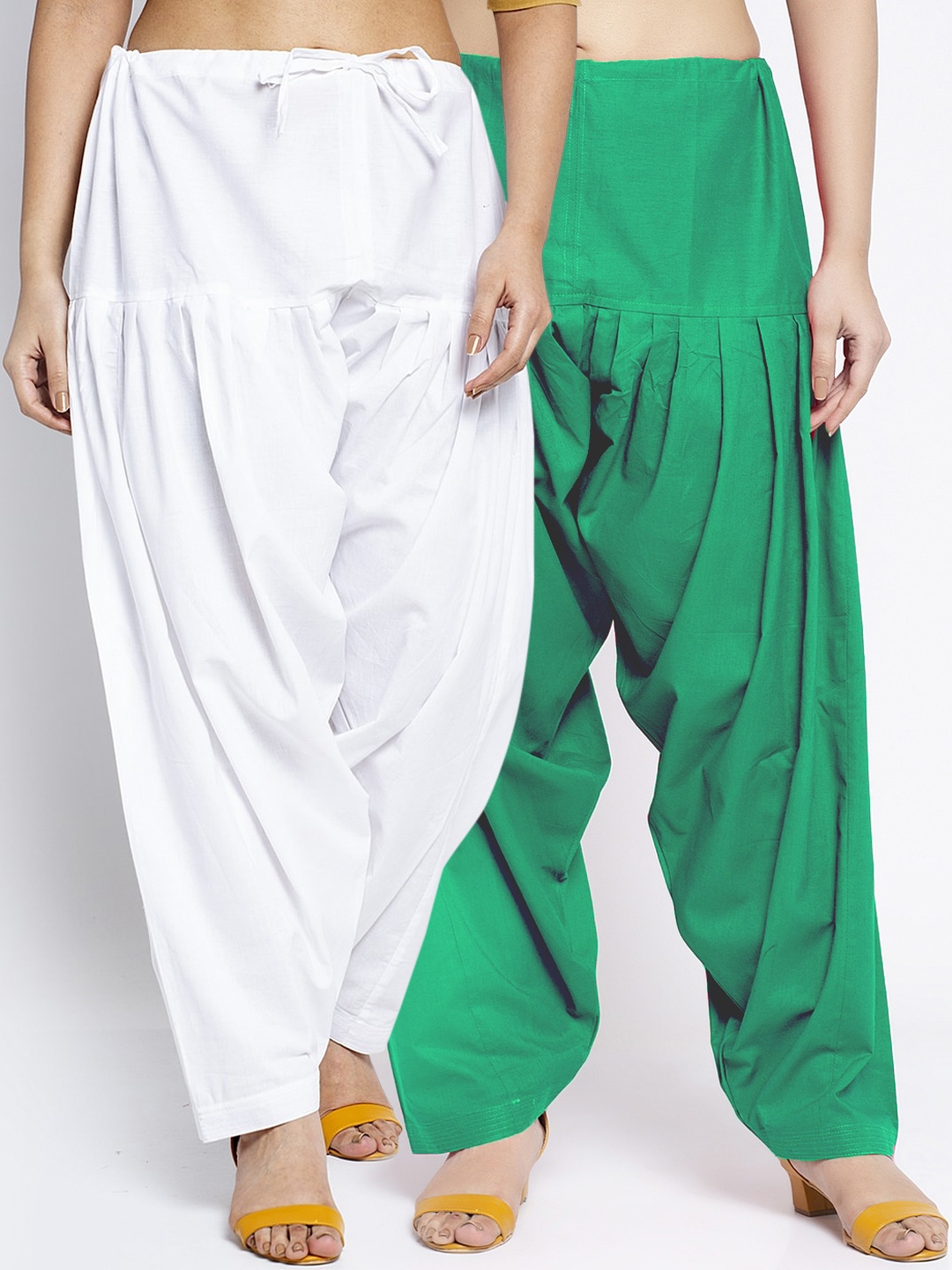 

GRACIT Women Pack Of 2 White & Green Solid Loose Fit Cotton Salwars