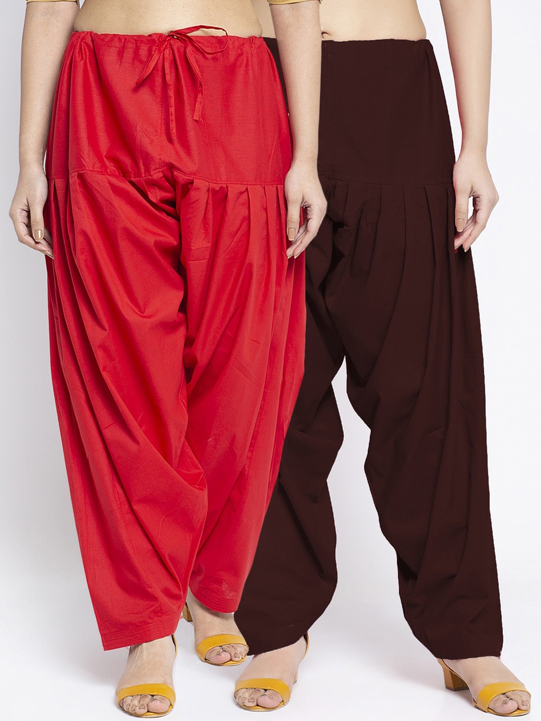 

GRACIT Women Pack Of 2 Red & Brown Solid Loose Fit Cotton Salwar