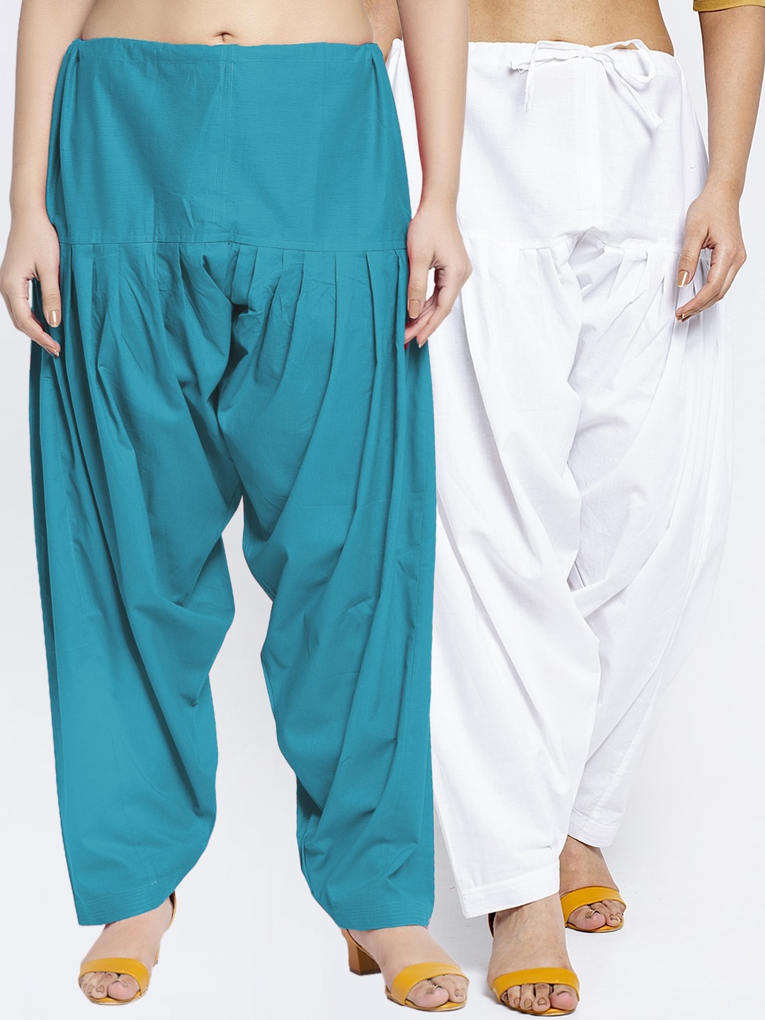 

GRACIT Women Pack Of 2 White & Blue Solid Pure Cotton Loose-Fit Salwars