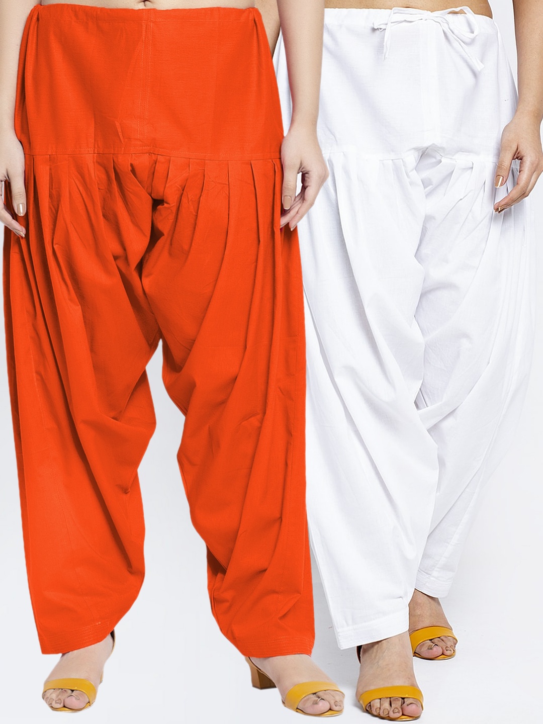 

GRACIT Women Pack Of 2 White & Orange Solid Loose-Fit Cotton Salwar