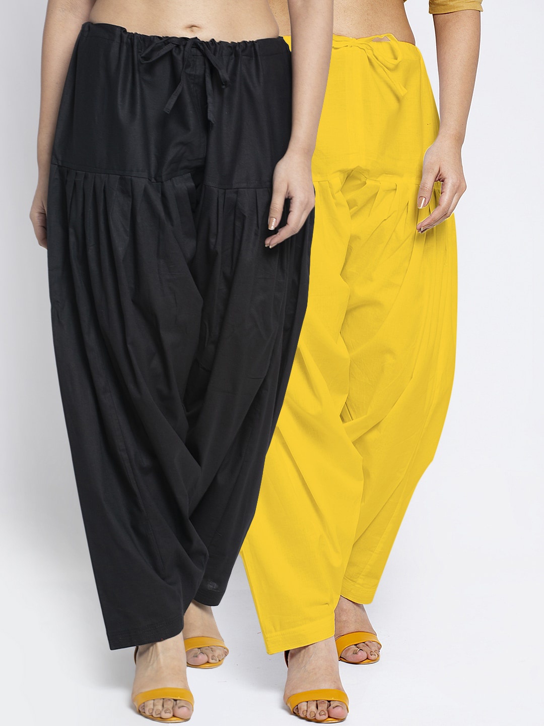 

GRACIT Women Pack Of 2 Black & Yellow Solid Pure Cotton Loose-Fit Salwars