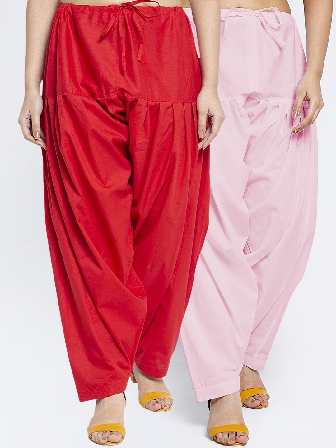 

GRACIT Women Red & Light Pink Pack Of 2 Solid Pure Cotton Loose-Fit Salwar's