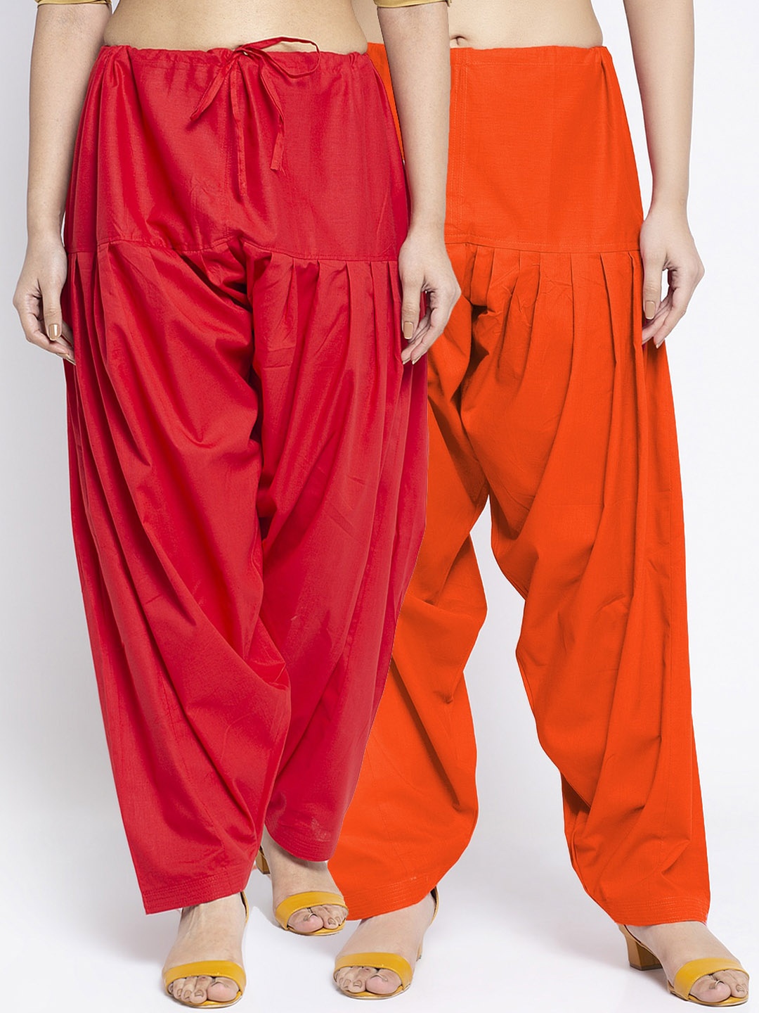 

GRACIT Women Pack Of 2 Solid Pure Cotton Red and Orange Loose-Fit Salwars