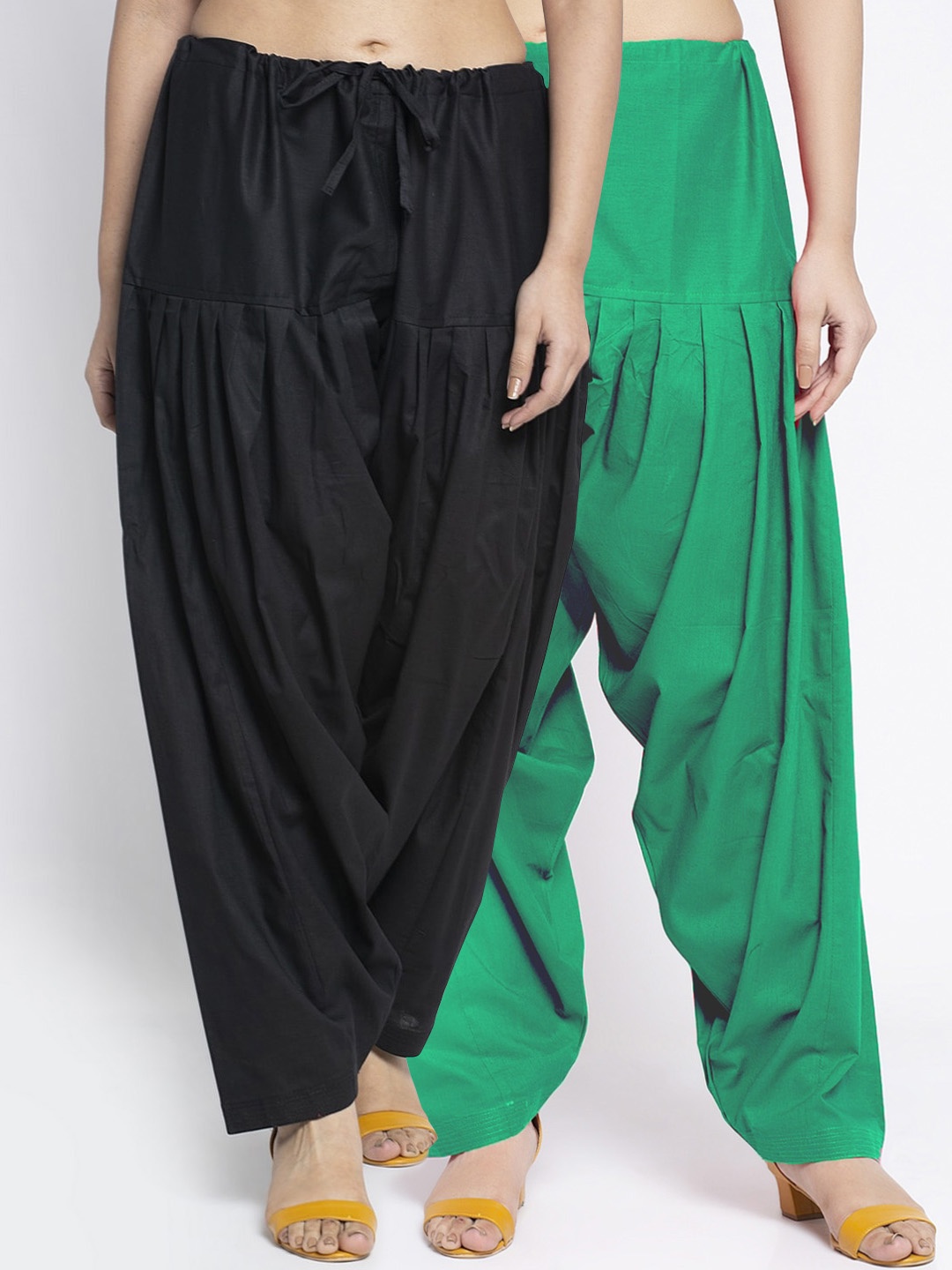 

GRACIT Women Pack Of 2 Black & Green Solid Loose-Fit Cotton Salwar