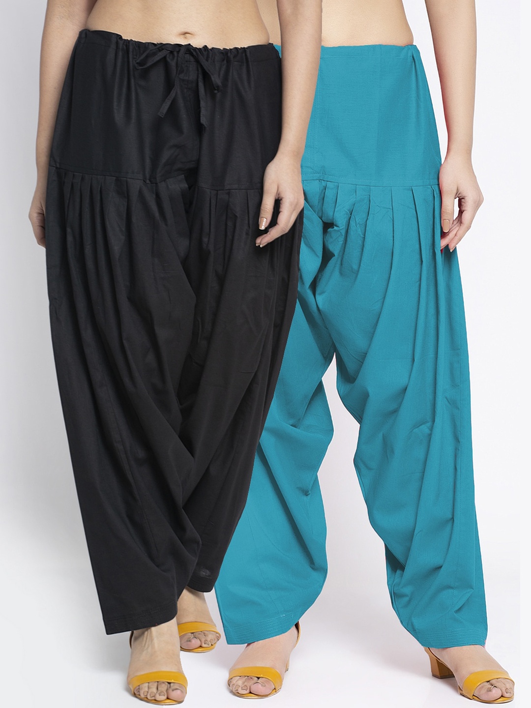 

GRACIT Women Pack Of 2 Solid Pure Cotton Loose-Fit Salwars, Black
