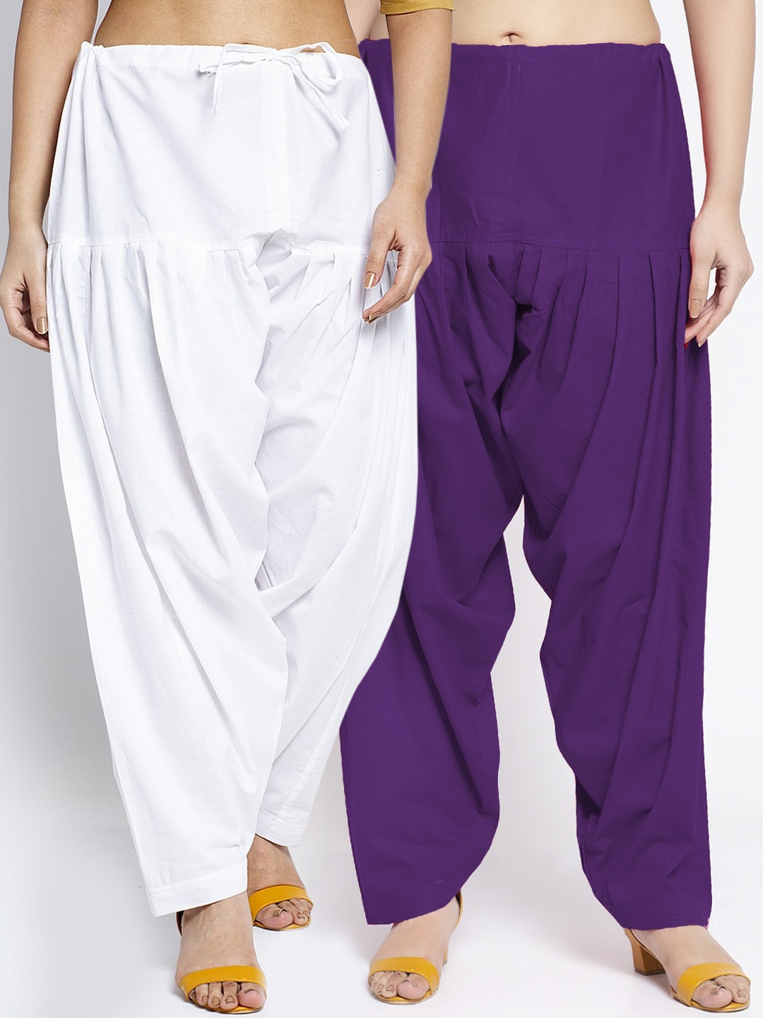 

GRACIT Women Pack Of 2 White & Purple Solid Pure Cotton Loose-Fit Salwars