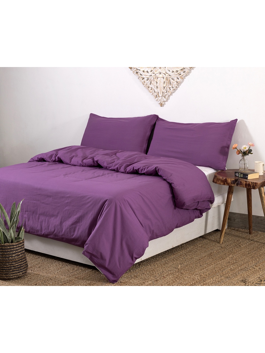 

HANDICRAFT PALACE Purple Solid Cotton 310 TC Double Queen Duvet Cover With 2 Pillow Covers