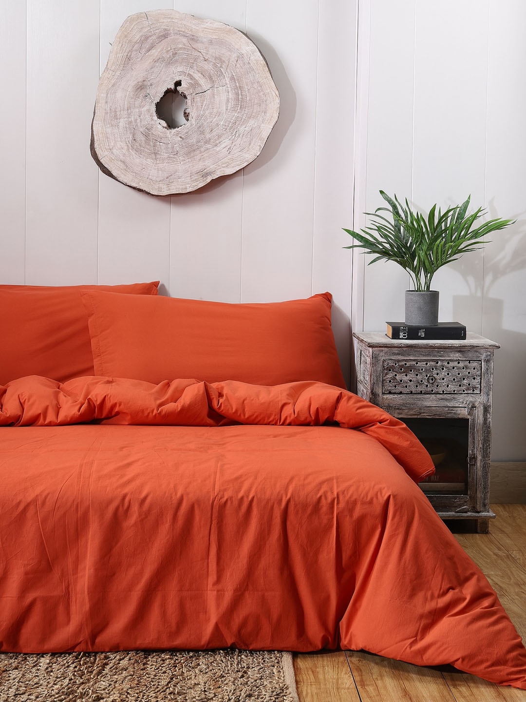 

HANDICRAFT PALACE Orange 300TC Solid Cotton Double Size Duvet Cover With 2 Pillow Covers