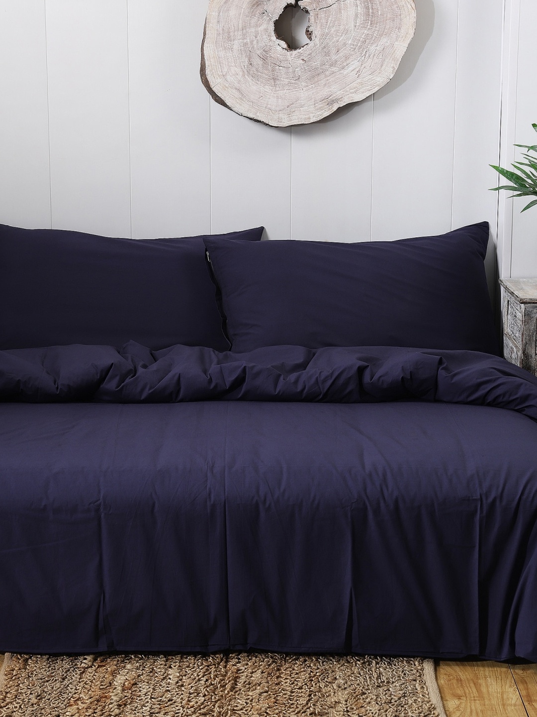 

HANDICRAFT PALACE Navy Blue Solid 310 TC Cotton Double Bed Duvet Cover Set