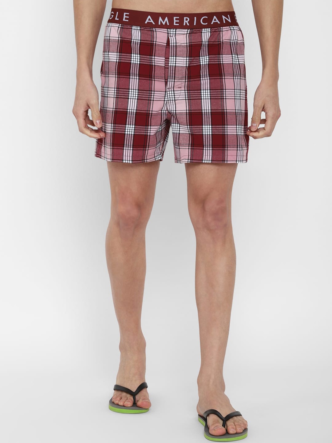 

AMERICAN EAGLE OUTFITTERS Men Burgundy & White Checked Boxers WEC0230032613