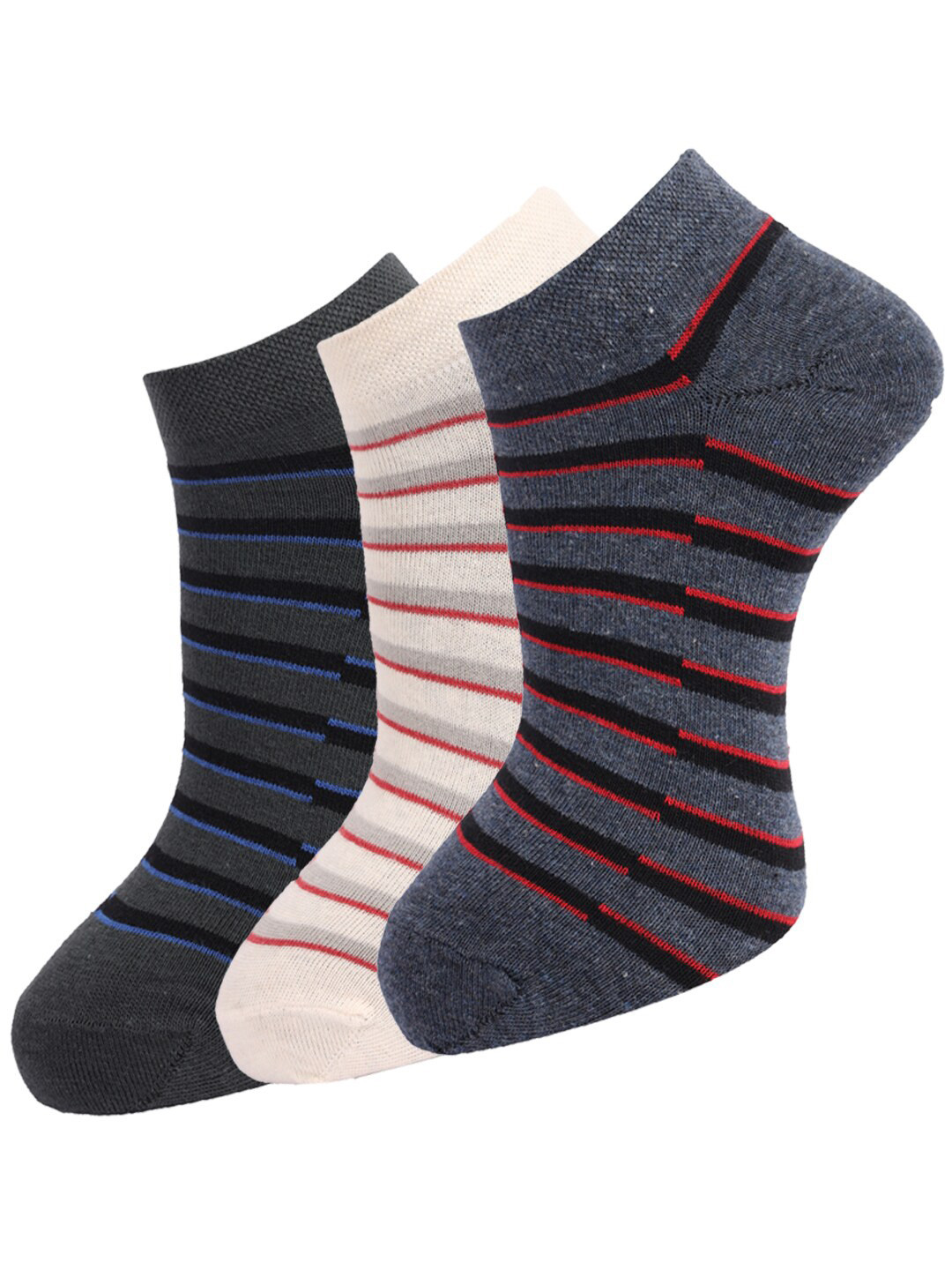 

Dollar Socks Men Pack Of 3 Black and Off-White Cotton Ankle-Length Socks