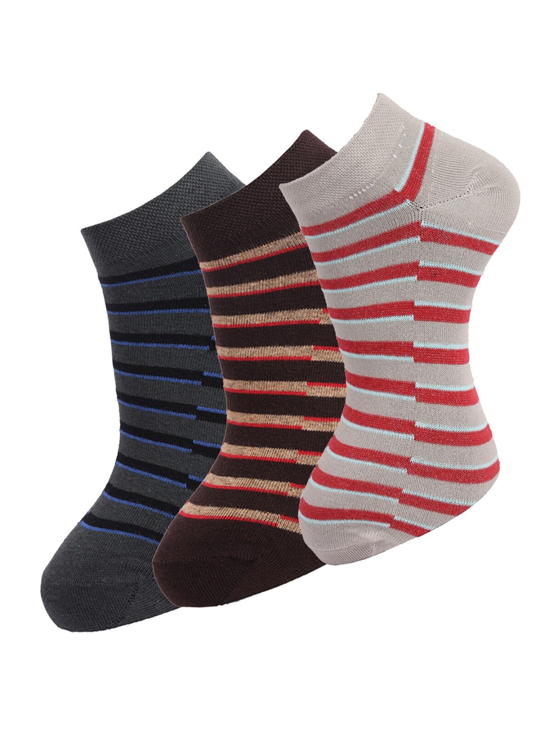 

Dollar Socks Men Pack of 3 Assorted Striped Cotton Ankle-Length Socks