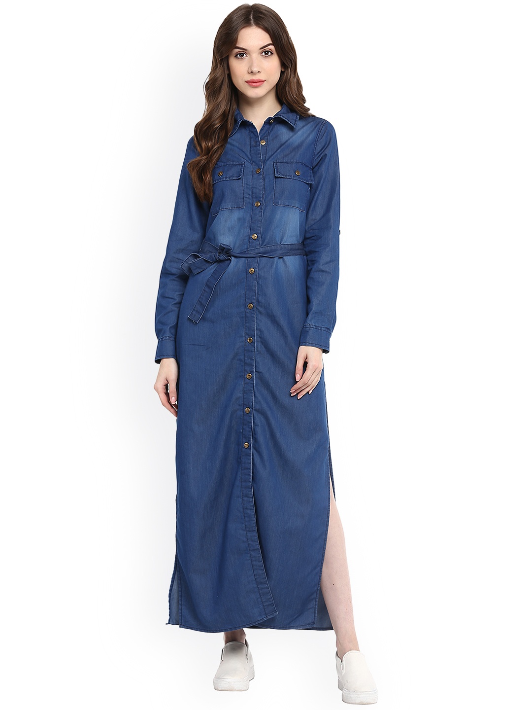 

StyleStone Women Blue Denim Solid Maxi Dress