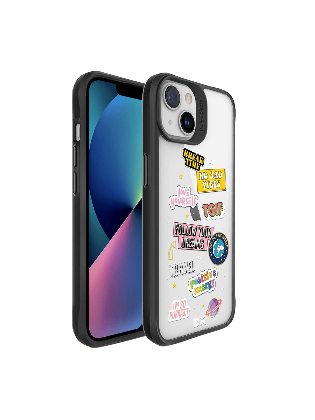 

DailyObjects Back & Yellow Printed Positivity Hybrid Clear iPhone 13 Phone Case, Black