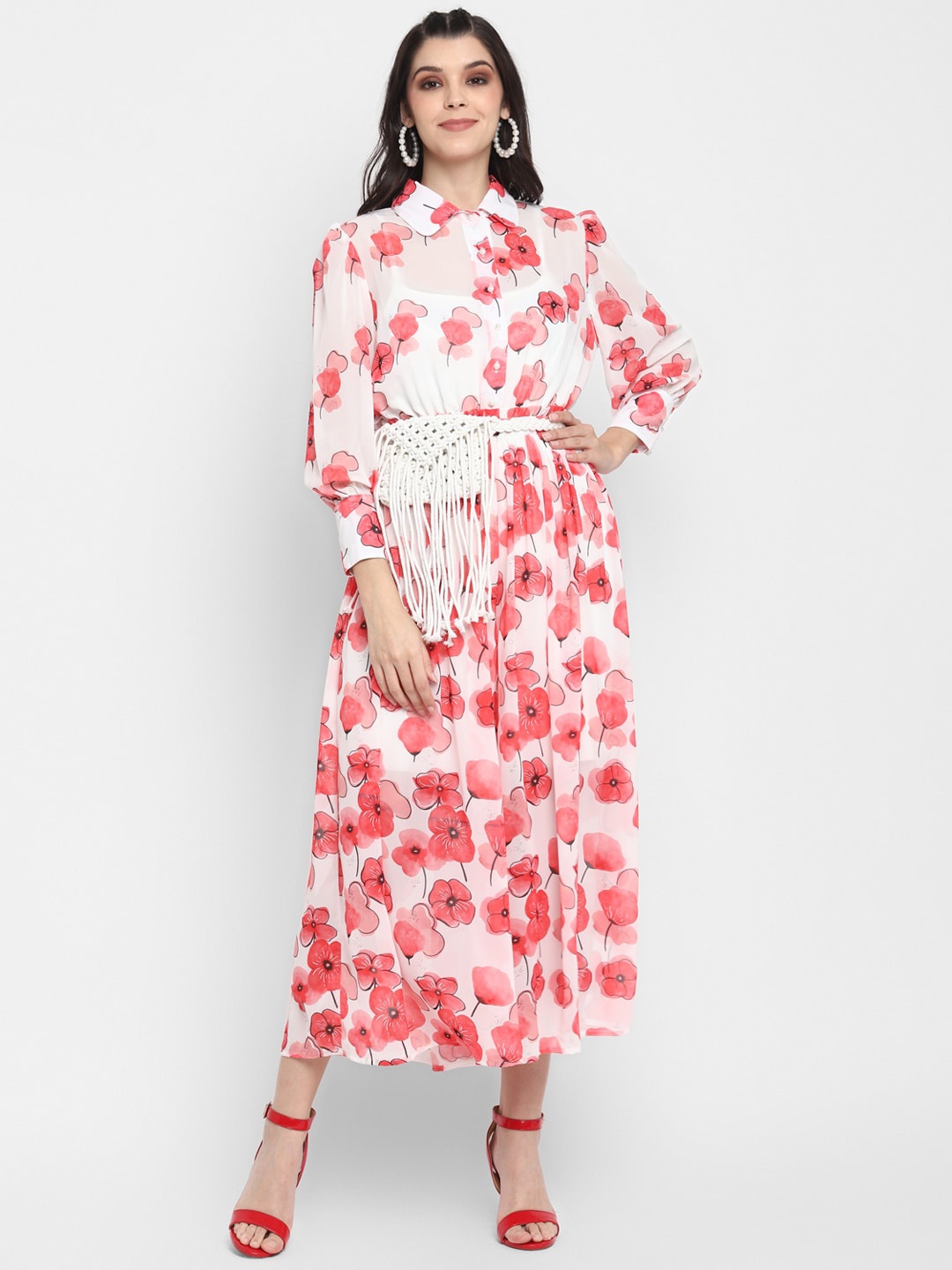 

BLANC9 White & Pink Floral Formal Midi Dress