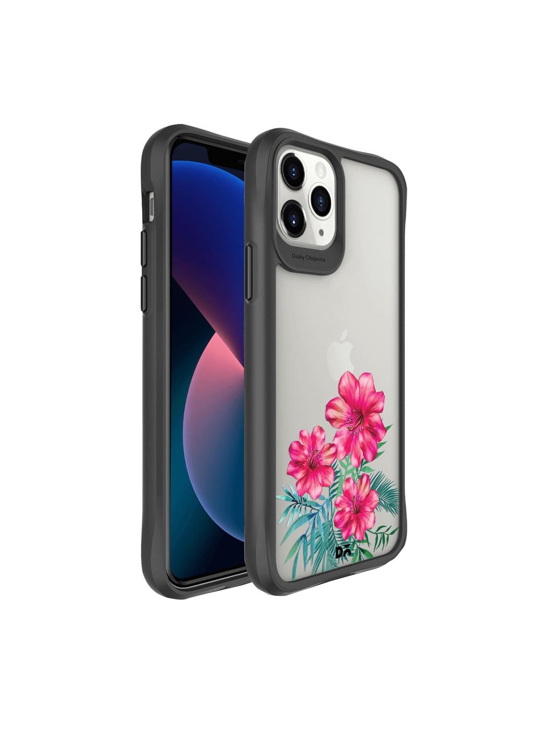 

DailyObjects Grey & Pink Clear Hibiscus Black Hybrid iPhone 11 Pro Phone Case