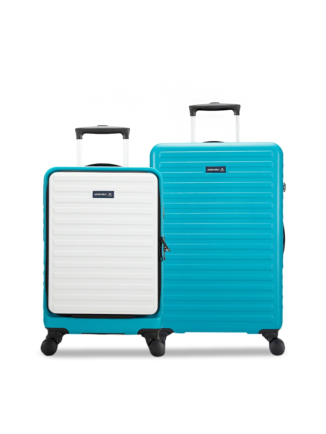 

Assembly Set of 2 Teal & Silver Check in Hardsided Trolley 67L & Cabin Luggage Bag 42L
