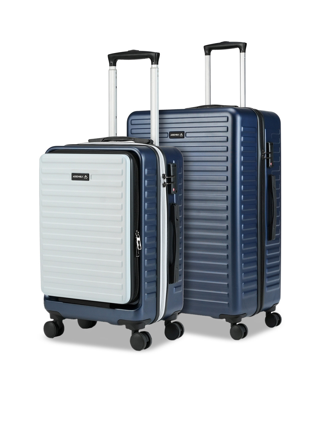

Assembly Set Of 2 Textured Hard Cabin-Sized Medium-Sized Trolley Bags 40L 60L, Blue
