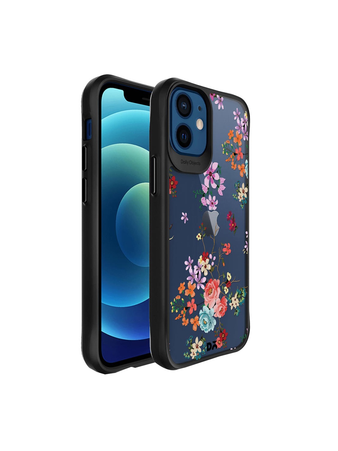 

DailyObjects Black & Blue Periwinkle & Roses Printed IPhone 12 Back Case