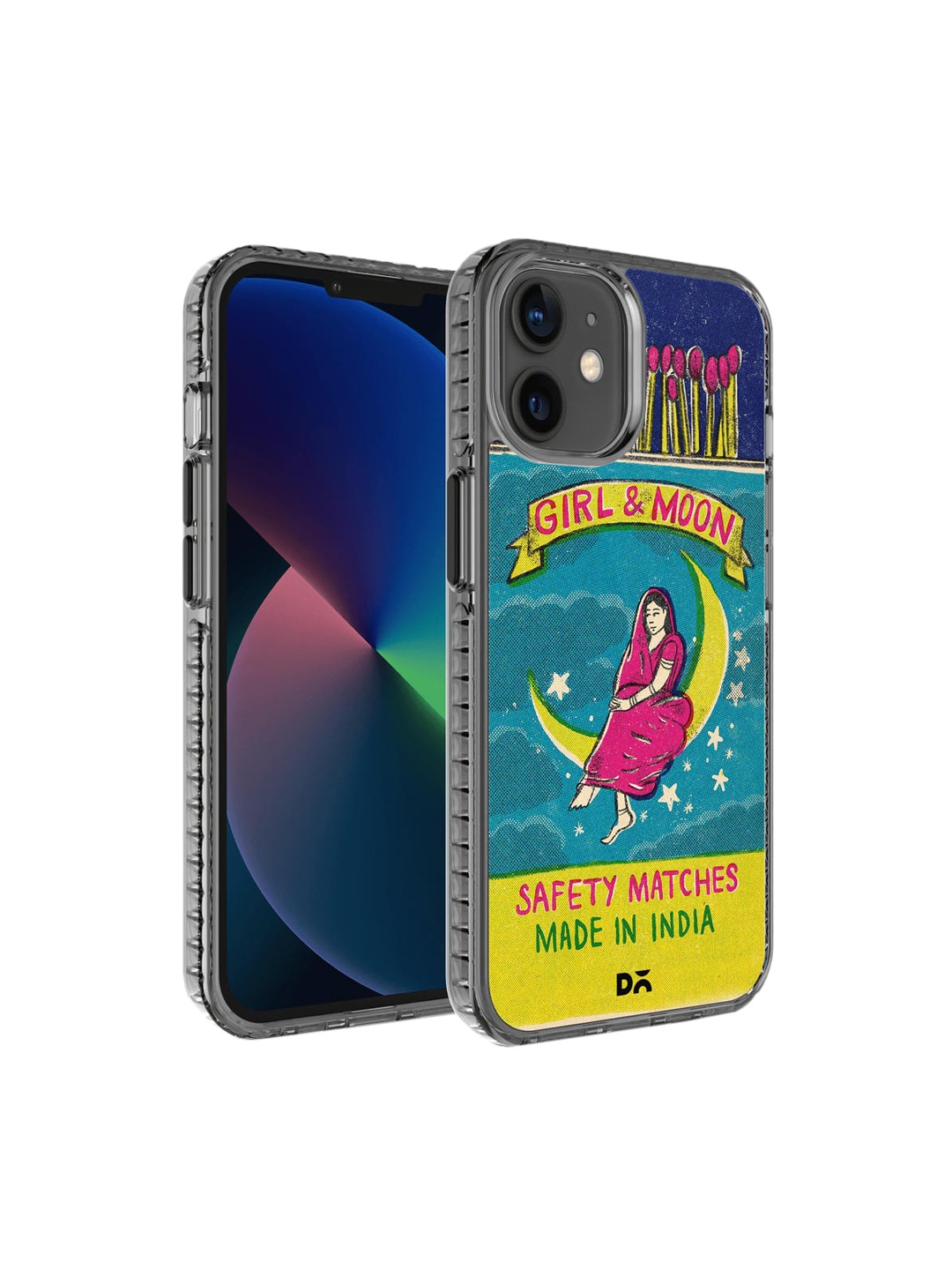 

DailyObjects Yellow & Blue Printed Moon Girl Matchbox Hybrid Clear iPhone 12 Phone Case