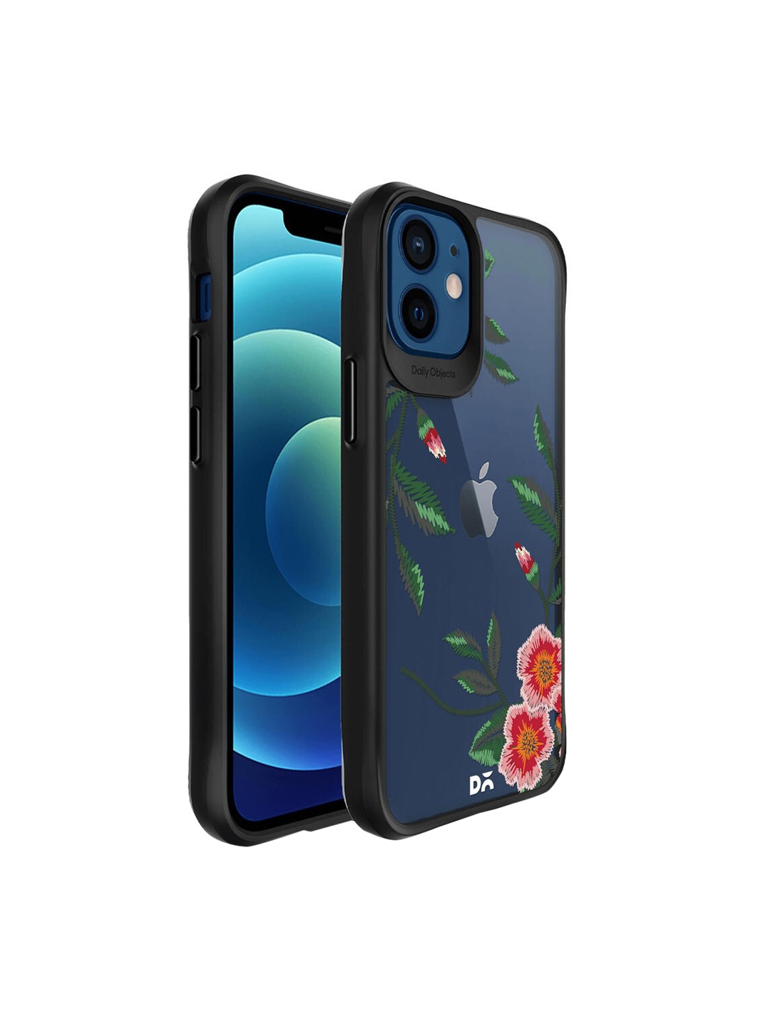 

DailyObjects Black & Blue Flower Embroidery Black Hybrid iPhone 12 Back Case