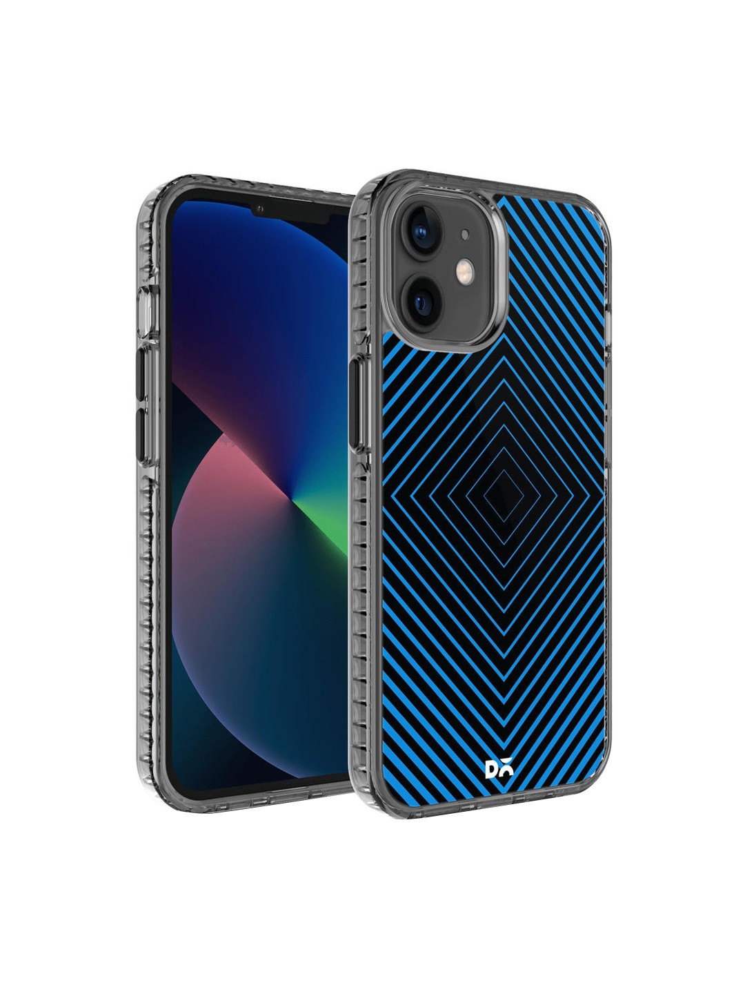 

DailyObjects Adults Black & Blue Printed Rhombus Aqua iPhone 12 Phone Case