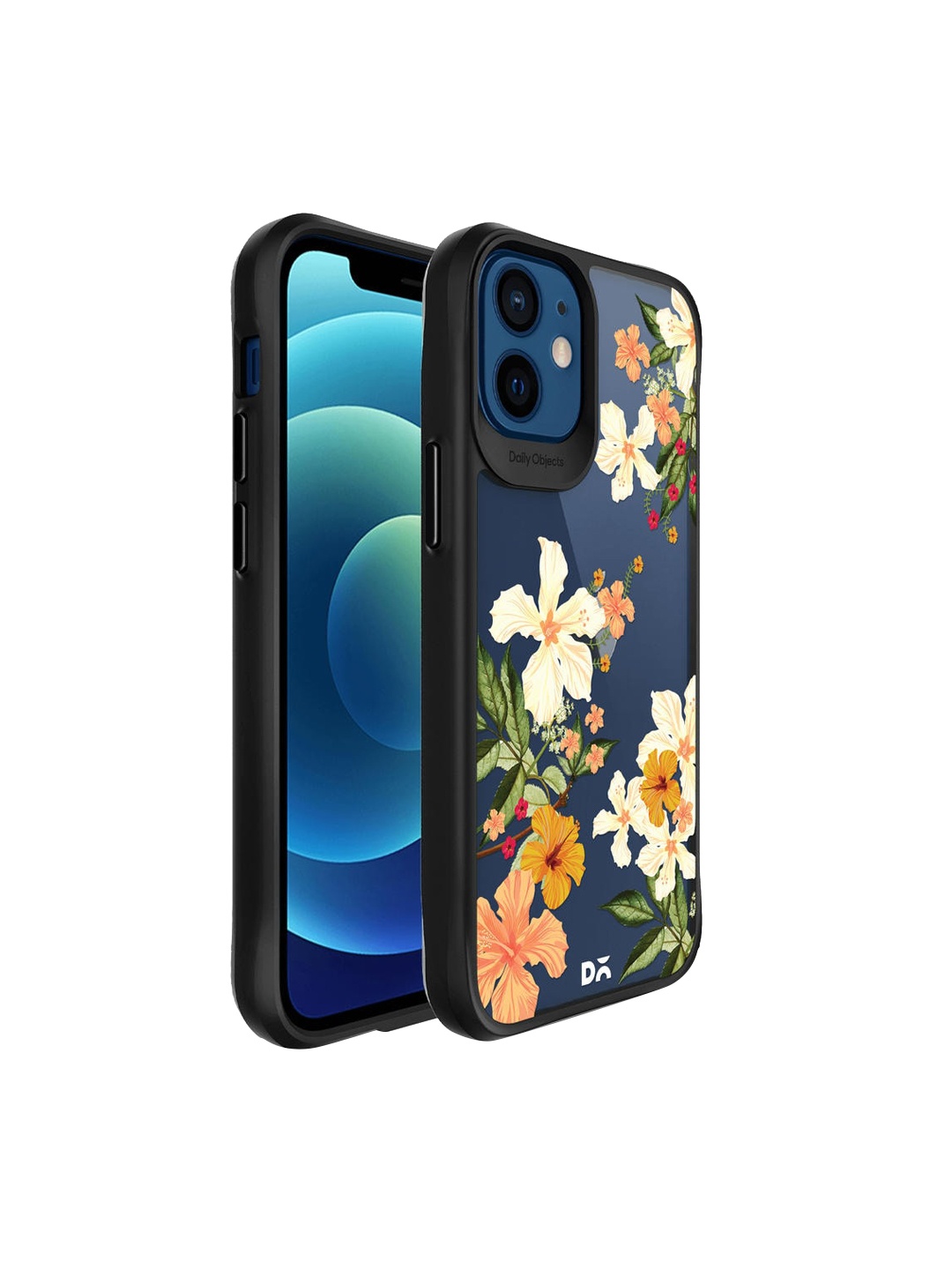 

DailyObjects Blue & Yellow Hibiscus Printed Hybrid Clear iPhone 12 Mini Phone Case