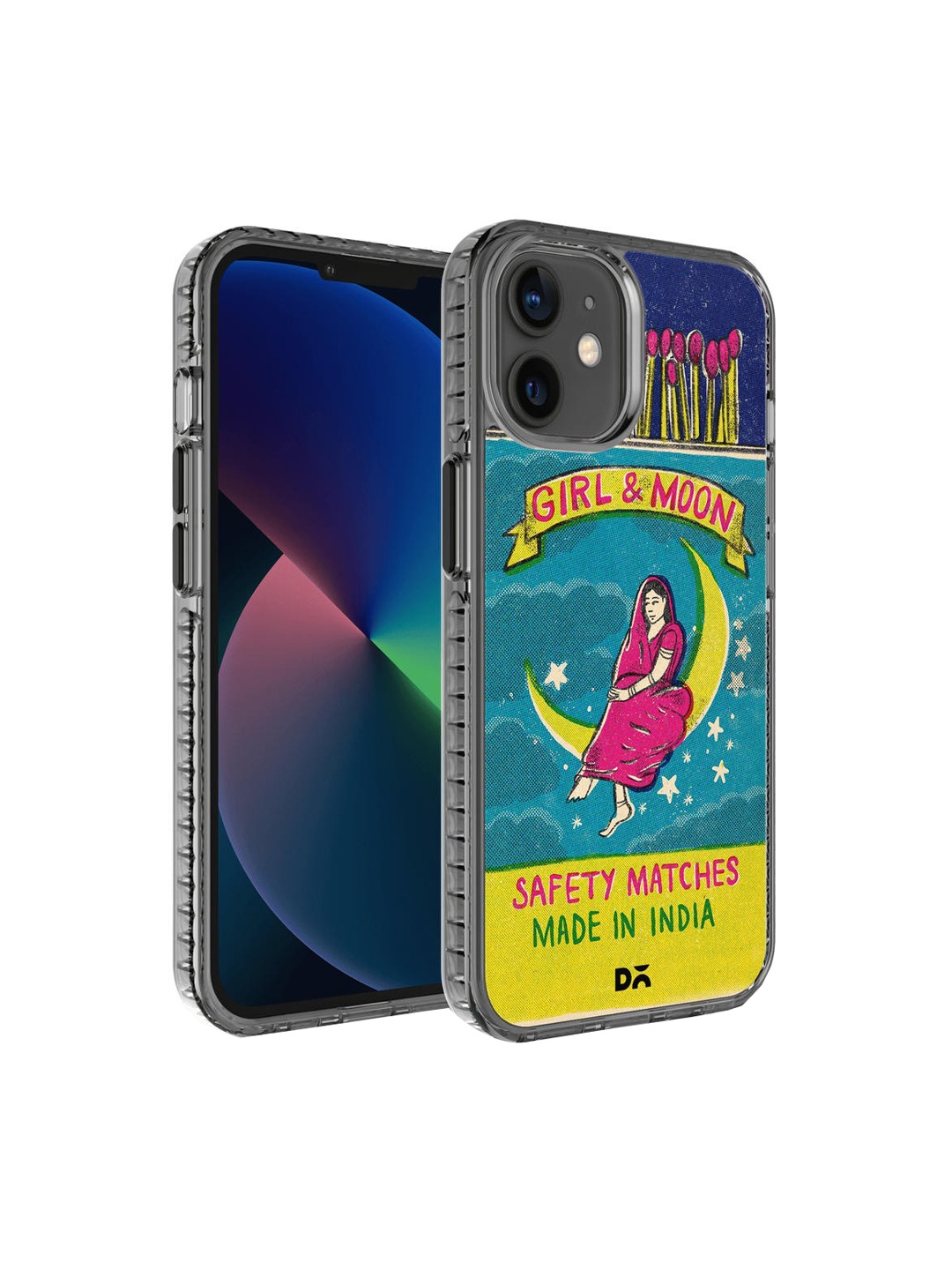 

DailyObjects Teal blue & Yellow Moon Girl Matchbox Printed iPhone 12 Mini Back Case