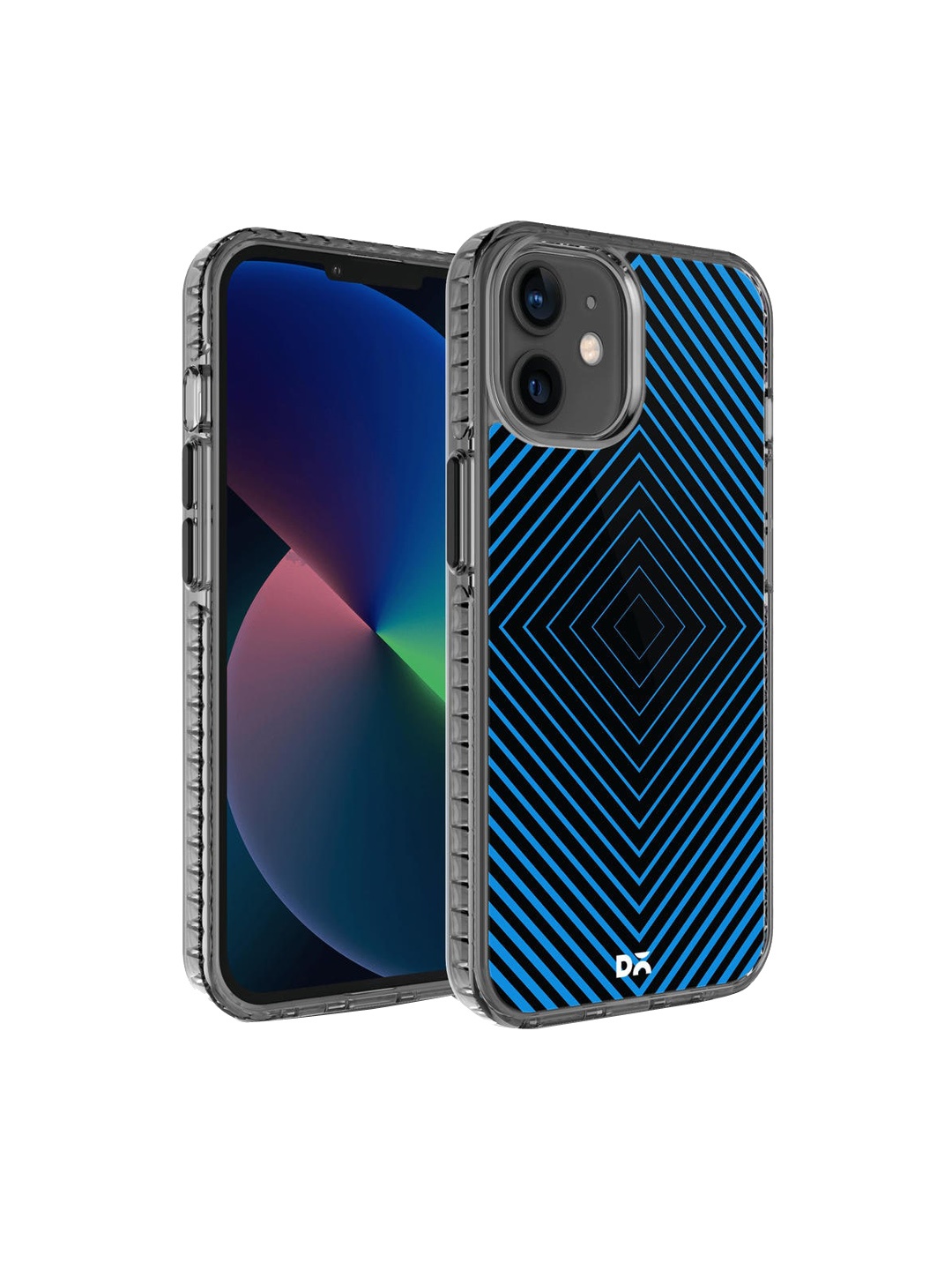 

DailyObjects Black & Blue Printed Rhombus Aqua iPhone 12 Phone Case, Multi