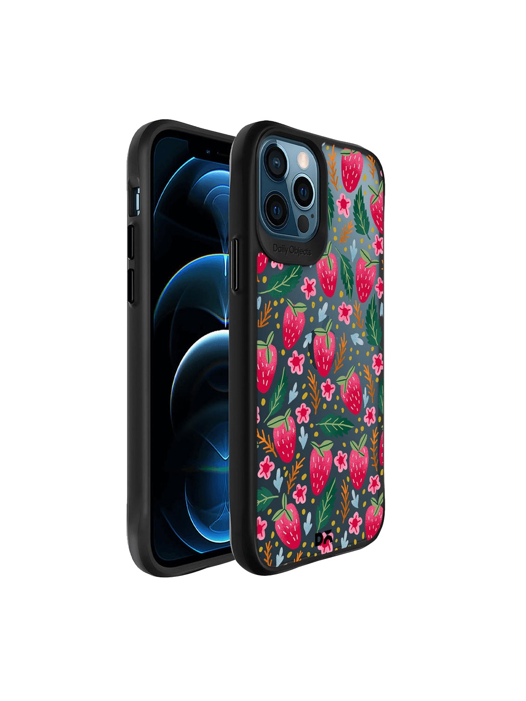 

DailyObjects Black Strawberry Bloom Printed iPhone 12 Pro Back Case