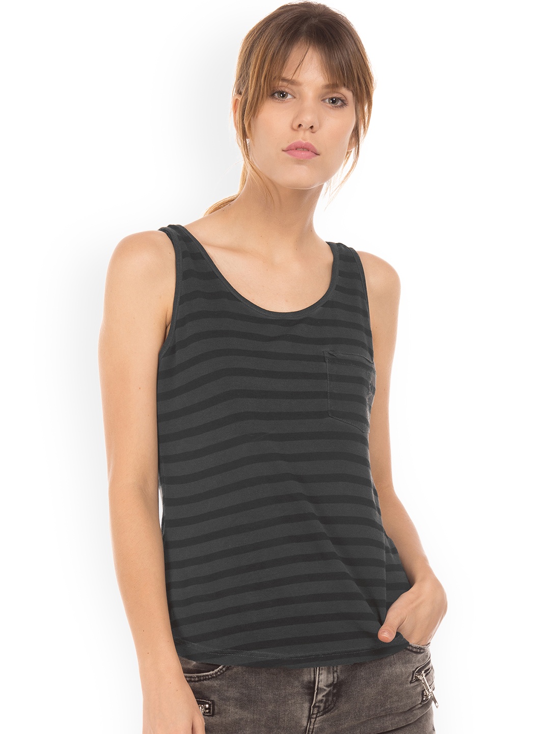 

Ed Hardy Women Black Striped Tank Top