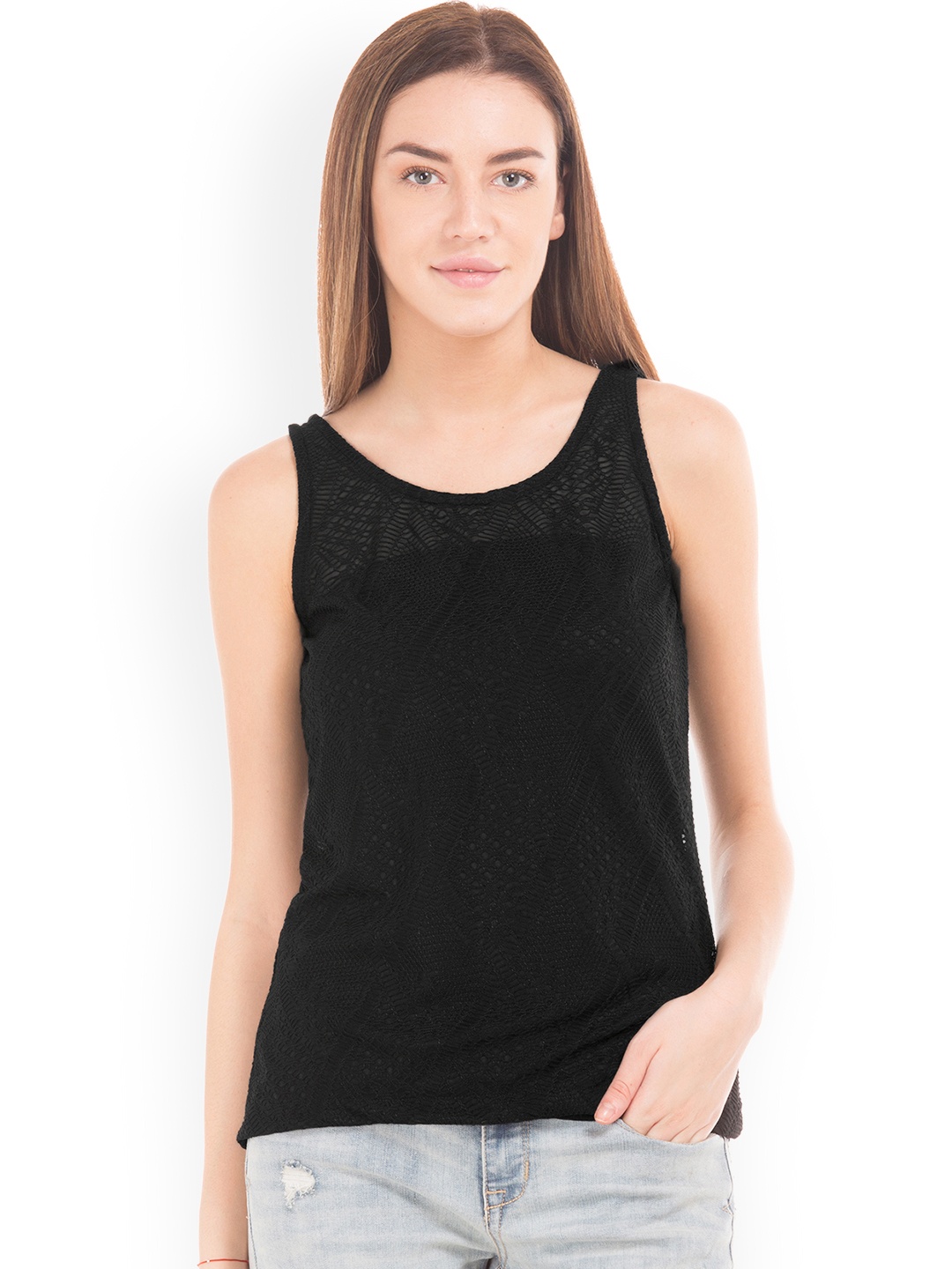 

Ed Hardy Women Black Self Design Tank Top