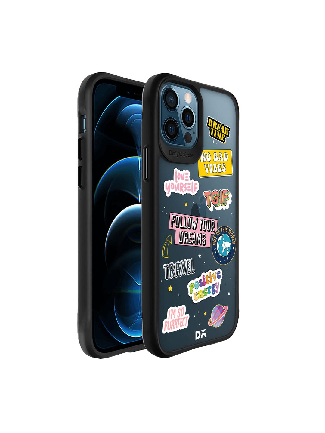 

DailyObjects Black & Pink Printed Positivity Hybrid Clear iPhone 12 Pro Phone Case