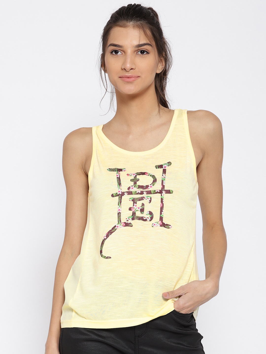 

Ed Hardy Women Yellow Printed Top