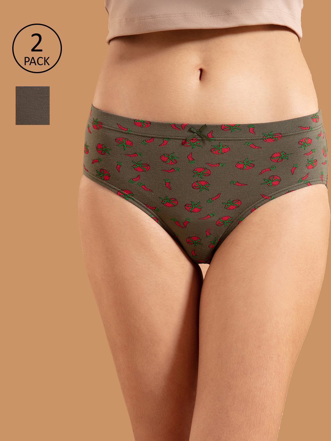 

Nykd Women Pack Of 2 Green & Red Cotton Hipster Briefs