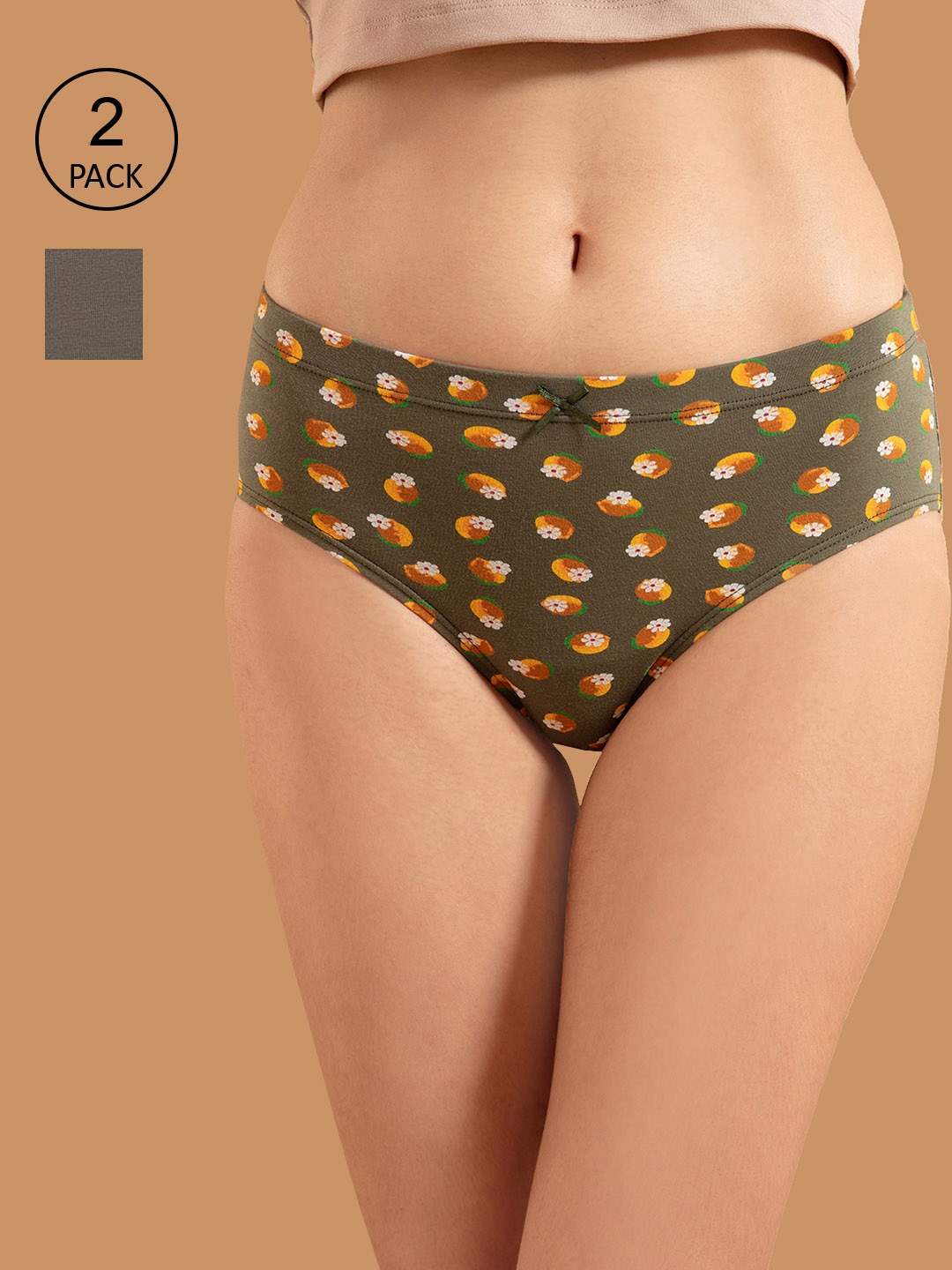 

Nykd Women Pack Of 2 Green Printed Cotton Anti Odour Hipster Briefs